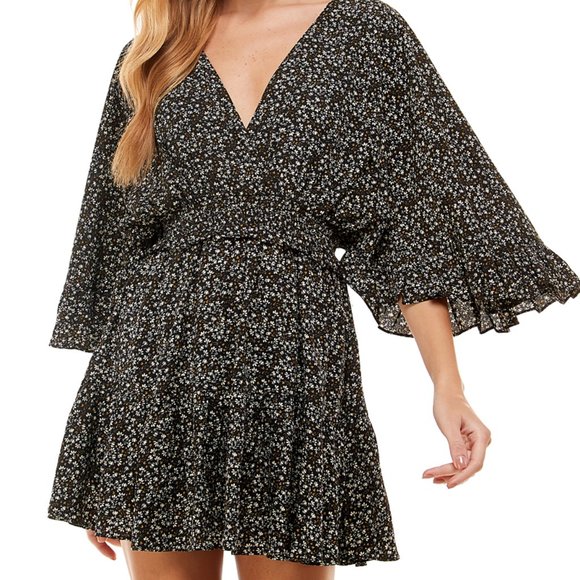 TCEC | NWOT | Floral Print Chiffon Skort Dress | S | Black | CP9448 - Picture 2 of 6